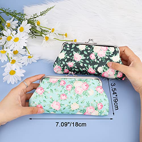 Oyachic 2 Pc Floral Kiss Lock Wallet Women Buckle Coin Purse Clasp Change Pouch #TOP6