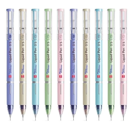 Image of Figo Moow Liquid Roller Pen Pack of 10 with Free Light Up Bracelet | 0.6mm Fine Tip Black Ink Pens | Smooth Writing Quick Dry Roller Pens for School, Office, College, Journaling