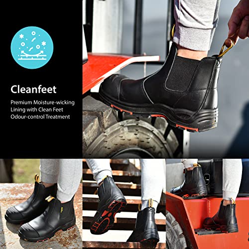 Image of Mens Work Boots Steel Toe Chelsea Safety Boots Cow Leather Waterproof Lightweight Working Shoes