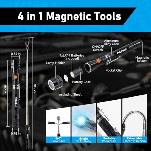 Magnet Pickup Tool with Telescoping Magnetic Flashlight and 6 in 1 Multitool Pen with Rulers - image 3