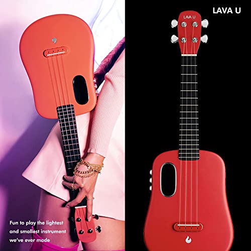 Lava U Carbon Fiber Ukulele Tenor Travel, W/Freeboost Technology For Effects Without Plugging In, Sparkle Red 26-Inch W/Case Pick And Charging Cable, Basic Accessories Bundle. #TOP4