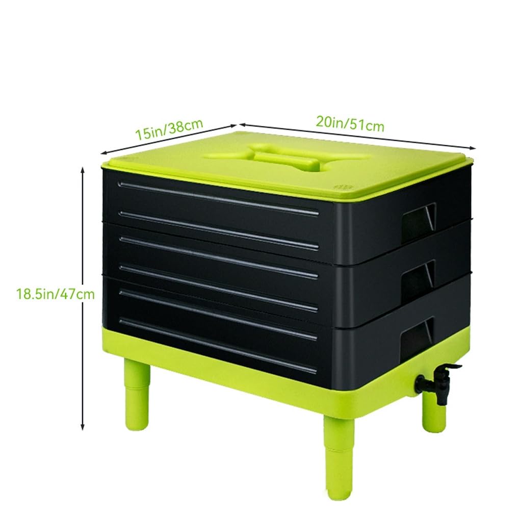 Lombricompostera de 3 niveles, caja para compostaje de jardín, ideal para restos de cocina. Duradera, resistente a la corrosión, fácil de limpiar.