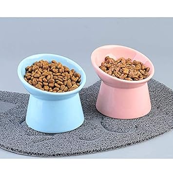 Ubersweet Imported Elevated Pet Bowl Neck Protection Cat Food Bowl Puppy Water Bowl for Kitten Ceramic Pet Bowls Elevated Cat_139695
