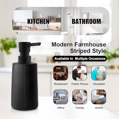 Image of 2 Pack Glass Small Soap Dispenser for Bathroom and Kitchen 250ml /8.5oz Dish Soap Dispenser Modern Farmhouse Striped Style Hand Soap Dish Soap Dispenser with Pump (Black)