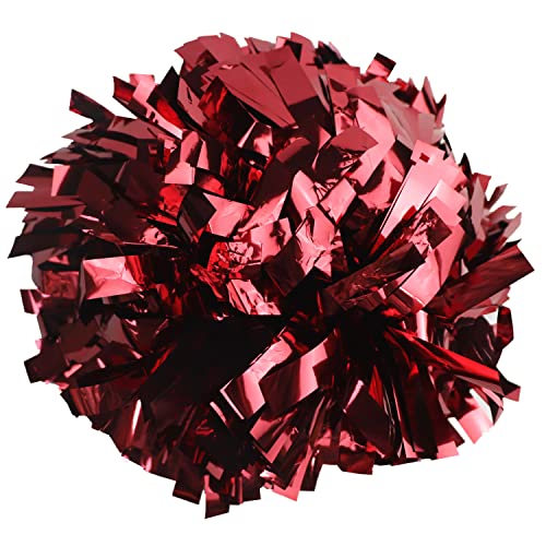 Gbateri Pack of 2 Metallic 6 Inch Cheerleading Pom Poms, Cheerleader Pom Poms with Baton Handle, Cheer Pom Pom Cheerleading Poms for School Spirit Sports Games Dance Cheering Girls Adults(Maroon)