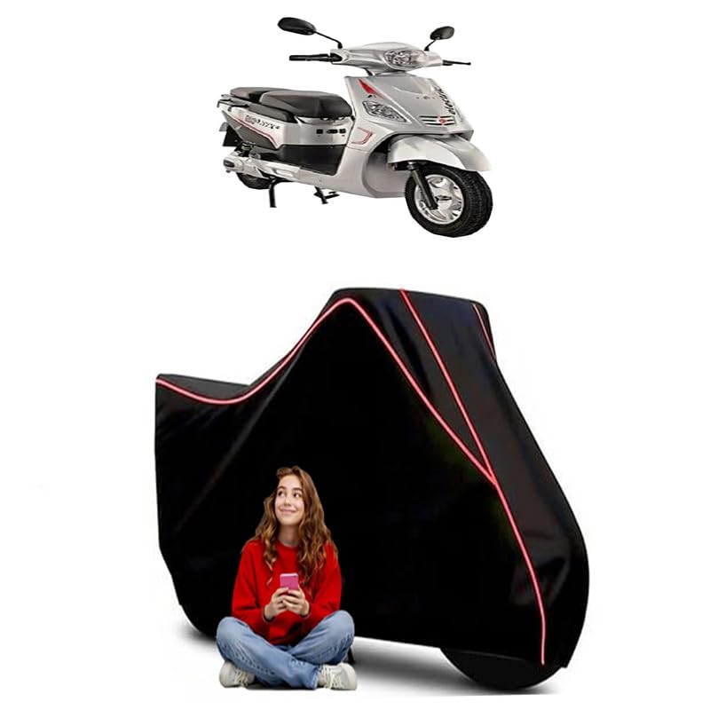 Image of Electric NYX HS500 ER BS6 Scooty Bike Cover Water Resistant Outdoor Use Universal Fit Scooters Motorcycles Heavy Duty UV Protection Dust Rain Scratch Resistant Elastic Bottom Black Blue Piping