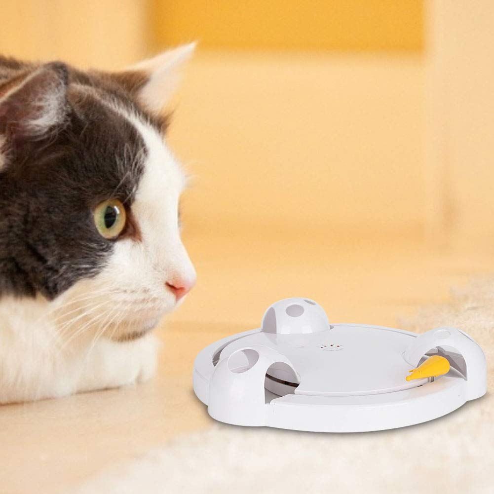 HEEPDD Turntable Electric Cat Toy, Automatisches Smart Teasing Cat Game Turntable Chasing Mouse Toy (Keine Batterie)(Weiß)