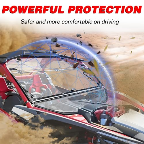 Image of StarknightMT X3 Flip Windshield - Scratch Proof Polycarbonate Full Window Compatible with Can-Am Maverick X3 900 XRS XDS Turbo R Max 2017-2026(Except Intrusion Bar), Hard-coated Front Windshield