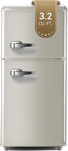 Mini refrigerador retro con congelador, mini refrigerador con congelador de 2 puertas, 3.2 pies cúbicos pequeño refrigerador retro para dormitorio