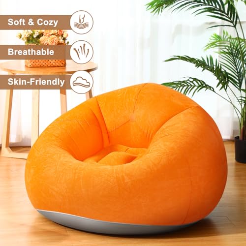 Image of Realspring 6 Pcs Inflatable Bean Bag Chair, Air Pump,Orange | Electric Pump for Inflation, Foldable Blow up Chairs for Outdoor Movie Seating, Portable Sofa for Adults Camping
