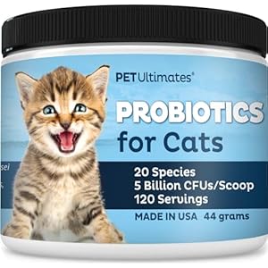Pet Ultimates Probiotics for Cats – 20-Species Cat Probiotic Powder to Treat Diarrhea, Vomiting, Digestive Support & Cat Antibiotics Recovery – Cat Health Supplies (44 gr)