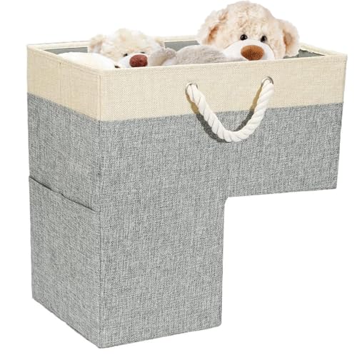 Cesta de escalera con asas, versátil para zapatos, ropa de cama y más, ideal para espacios estrechos y grapas, práctica solut con bolsillo lateral