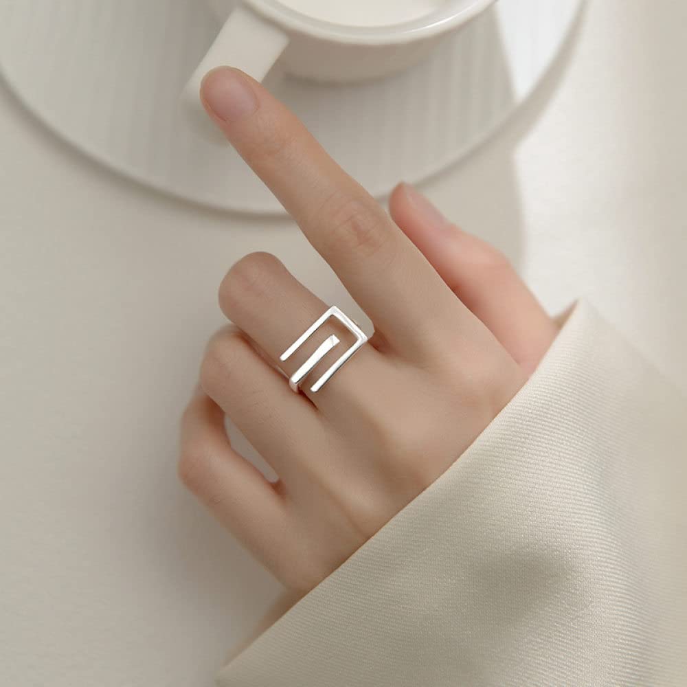HGJH Ringe Silber, S925 Sterling Silber Buchstabe E Form Ring Verstellbare Ringe Minimalistischer Offener Ring Silber Daumenring Ewigkeitsring Hochzeitsanhänger Schmuck Geschenke Für Männer Mädchen D