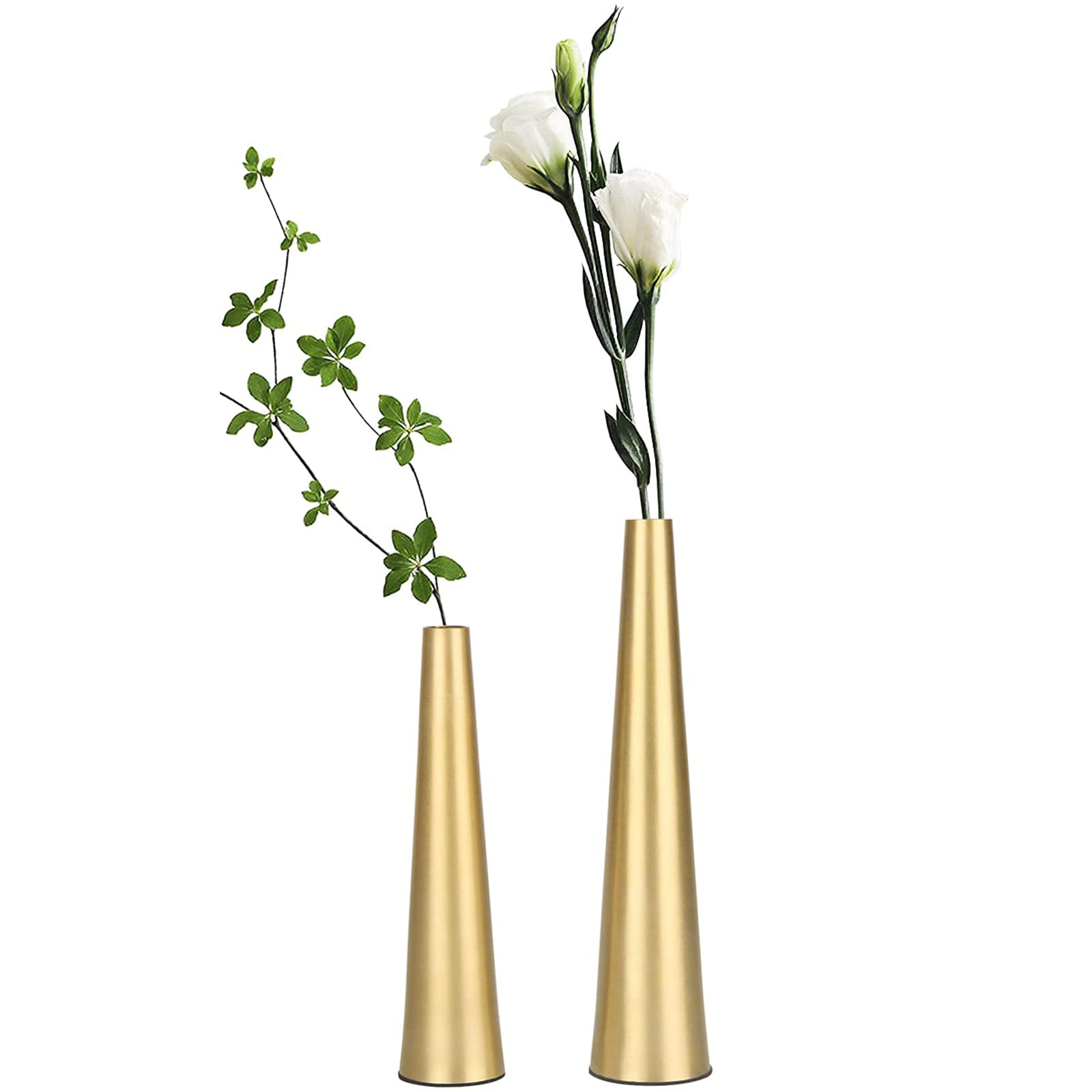 Excefore Gold Metal Vase, 2 Pcs 10.5/8.5 inch Flower Vase Home Décor Living Room Décor Boho Vases for Room Décor Entryway, Bookshelf, Mantel, Centerpieces, Shelf Décor(Gold)