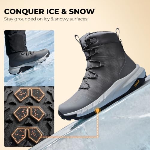 Image of NORTIV 8 Men's Wide Winter Boots Grip on Snow Ice | Insulated Waterproof Lightweight Comfortable Hiking Outdoor Boots Snowgrade