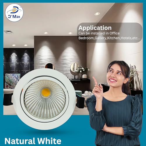 Image of D'Mak Moveble LED COB Light | Recessed LED Ceiling Light for Indoor Lighting | Natural White Color | Aluminium Body (5, 18 Watt)