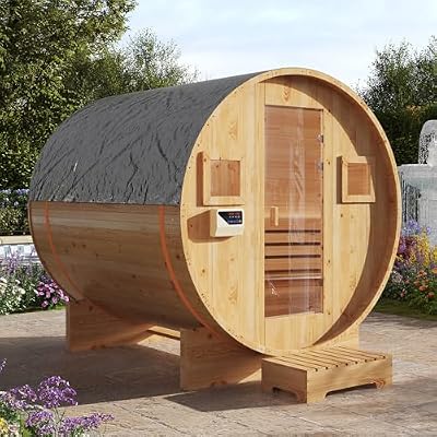 SunSwell Outdoor Traditional Sauna, 4-6 Person Wooden Sauna, Steam Wet Wood Sauna with 220V with 6KW Heater, Sauna Stone, Thermometer