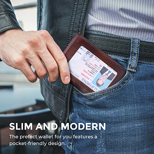 Compalo Rfid Blocking Front Pocket Minimalist Slim Leather Bifold Wallet Credit Card Case Holder Id Window #TOP4