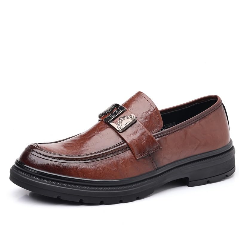 Men's Genuine Leather Platform Oxfords Slip-On Loafers Classic Casual Business Dress Fashion Shoes