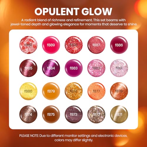 Image of Beetles Gel Nail Polish Set - Opulent Glow Cat Eye Gel Polish, 20 Colors Red Orange Yellow Glitter Brown, Soak Off UV LED with Base Glossy Matte Top Coat for DIY Manicure Gift for Women