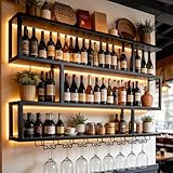 AUSKLEZU Botellero de Pared para Vino con Luz LED Cálida - Botellero Industrial...