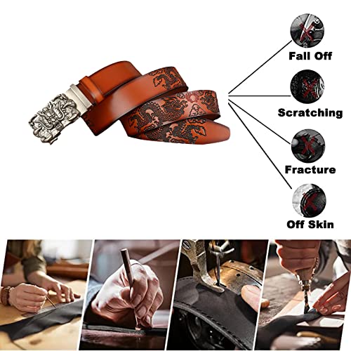 Men's Leather Ratchet Dress Belt With Dragon Head Claw Slide Buckle - Western Cowboy Dragon Engraved Handmade Waistband3