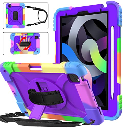 BMOUO iPad Air 5th/4th Generation Case (10.9â, 2022/2020), iPad Pro 11 Case 2022/2021/2020, Shockproof [360 Rotating Stand] [Hand Strap] [Pencil Holder] Kids Case for iPad Air 5/4,iPad Pro 11â, Purple