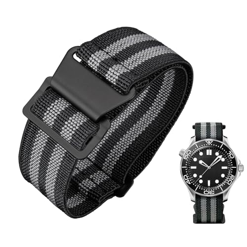 Image of BINLUN Elastic Nylon Watch Band 18mm 20mm 22mm Marine Nationale Fabric Military Parachute Replacement Watch Strap Men Women Silver & Black Buckle - Upgraded Hook-and-Loop Buckle