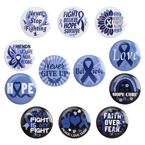 WANDIC Pin de cinta azul, 12 broches azules de concienciación sobre el cáncer de colon, insignias de cáncer de próstata para campaña de beneficencia pública, Hierro