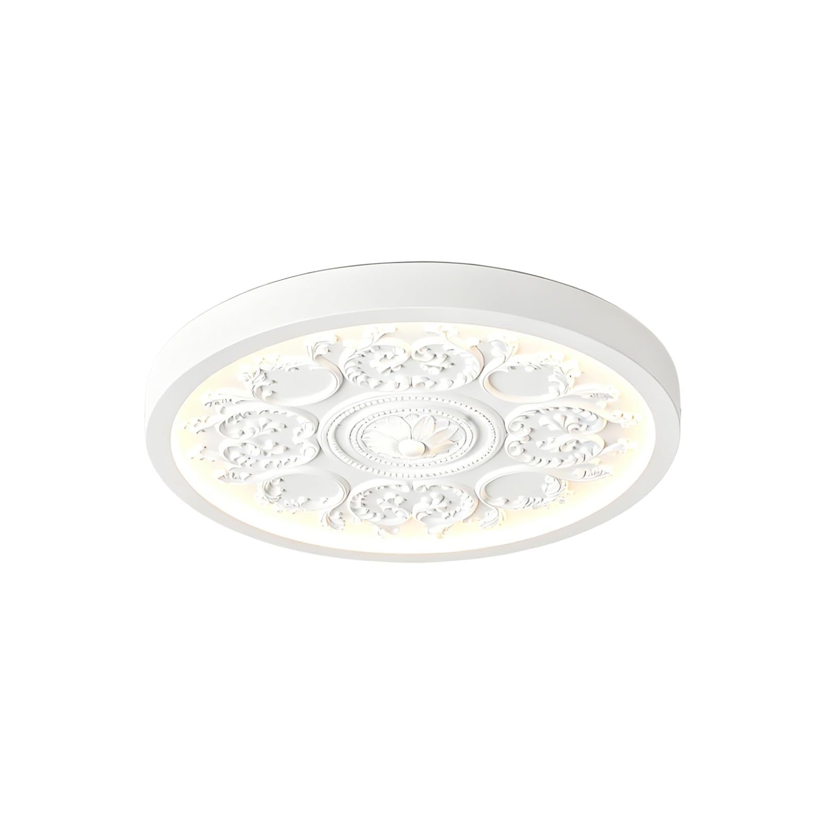 YNVIOZM Modern Round LED Ceiling Lamp French-Style Carved Design White French Country Lighting Fixture Dimmable with Remote Control Ceiling Lamp for Bathroom Living Room Kitchen