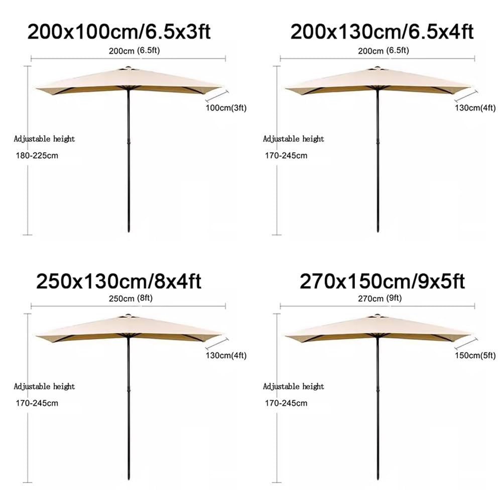Parasol tarasowy z regulacją wysokości, 2 m, 2,5 m, 2,7 m, półosłona przeciwsłoneczna, na balkon, podwórko i patio, stylowy parasol zewnętrzny do ogrodu i salonu przy basenie