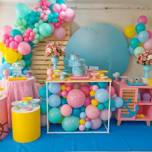 Image of Colorful Cartoon Shark Balloons, 60PCS Pastel Pink Green Blue Yellow Clear Metallic Dark Green Latex Balloons for Ocean Baby Shower Under the Sea Birthday Theme Party Decorations Supplies