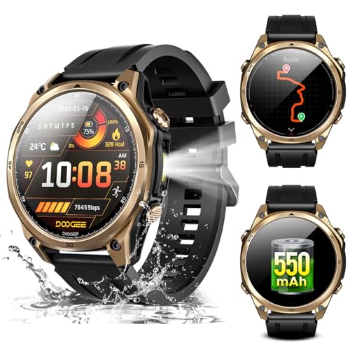 DOOGEE Reloj Inteligente Militar para Hombres, Reloj táctico GPS de Banda Doble 5ATM para Android y iPhone, Pantalla AMOLED de 1,43 '', 170+ Modos Deportivos, Respuesta/Llamadas
