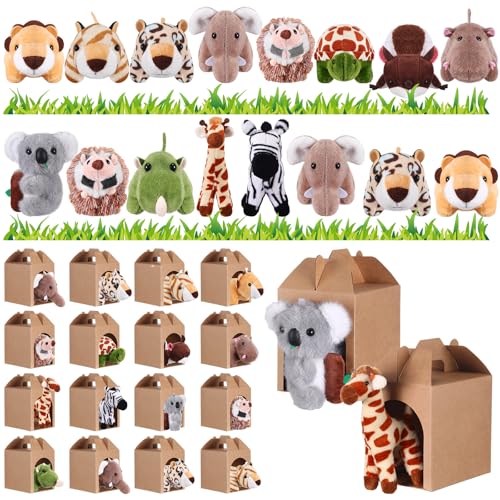 Image of Seenelling 32 Pcs Safari Animal Party Favors, 16 Mini Jungle Animals Bulk 16 Kraft Paper Boxes Forest for Adopt Pet Birthday Party Favors Supplies Table Centerpiece Decoration