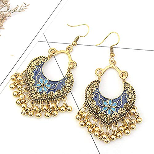 Vintage Boho Statement Drop Dangle Earrings Bohemian Ethnic Handmade Beaded Charms Earring For Women Girls Jewelry Gift (Dark Blue Triangular Earrings) #TOP2