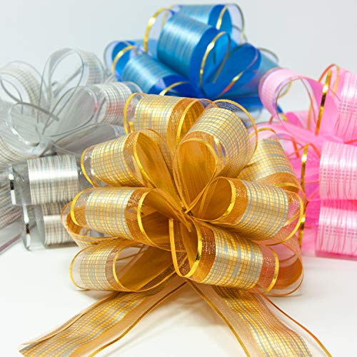 Oblique Unique® Geschenk Schleife mit Geschenkband Glänzend für Geschenke Tüten Zuckertüten Weihnachten zum Basteln Dekorieren Verzieren (Gold)