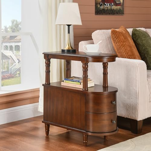 Table d'appoint en bois avec 2 tiroirs et étagère - Table-d'appoint étroite pour salon - Tables de chevet vintage slim pour chambre à coucher - Chaise fine...