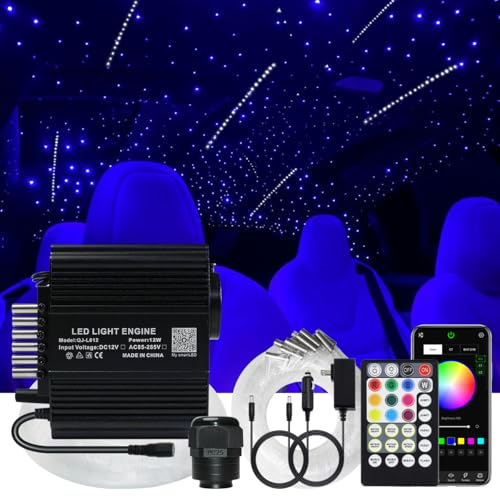 Image of AKEPO 12W Twinkle 450pcs+Meteor 240pcs 2-in-1 Fiber Optic Starlight Headliner Lights Kit, 0.03in 9.8ft Shooting Star APP Control Music Activated Optical Fiber Star Ceiling Light Kits for Home and Car