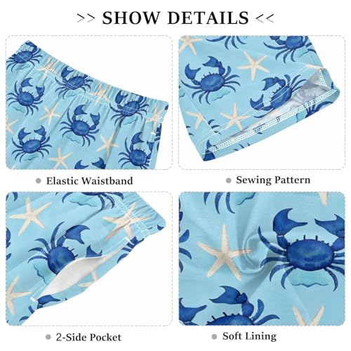 ALAZA Blue Crab Starfish Blue Pajama Shorts Sleep Shorts Pant Lounge Pajama Bottoms Elastic Waist with Pockets3