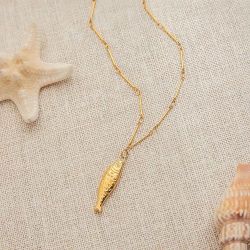 Gold Charm Necklace for Women Trendy,Beach Fish Necklace Dainty Cute Gold Jewelry for Birthday4