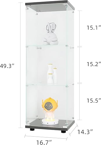 Miniatura 2 de Armarios de almacenamiento de 49 pulgadas de alto con puertas de cristal 3 estantes de exhibición de vidrio para sala de estar estante de