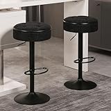 Round Storage Bar Stool Set of 2, Black Linen Height Adjustable Barstool, 360°Counter Height Swivel Stool, Armless Bar Chair with Metal e for Kitchen Counter Dining Living Room -  AnhuaUSA