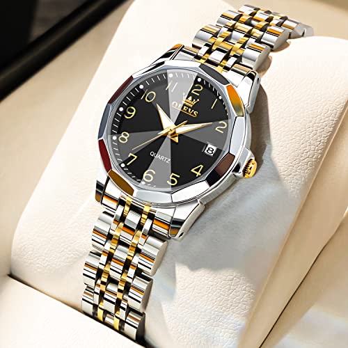 Image of OLEVS Womens Watch Fashion Dress Diamond Female Watches for Ladies Analog Quartz Stainless Steel Waterproof Luminous Day Date Two Tone Wristwatch