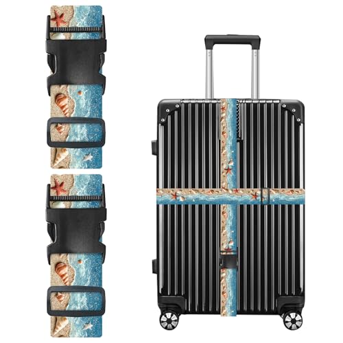 Image of Nuxovilar Luggage Straps Set for Suitcase 1.96x90.5in Polyester | Cargo Strap Travel Belt Security Buckle Band Beach Trip Summer Travel Vacation (Shell Starfish)