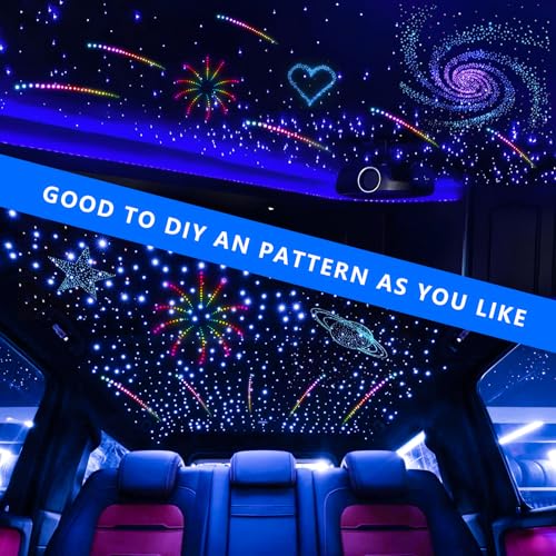 Image of 2PCS 3.2W 6LEDs Meteor Starlight Headliner Kit, 600pcs 0.01in 6.56ft, RGBW Shooting Stars Fiber Optic Lights with Bluetooth APP Control for Car /Home Theater