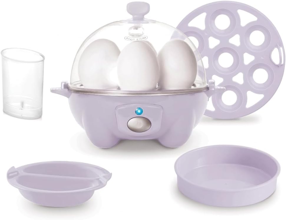 3-in-1 Premium Rapid Egg Cooker, 7 Egg Capacity, With Removable Trays, For Hard Boiled Eggs, Poached Eggs And Omelets, Lavender, Non-electric Parts Are Dishwasher-safe