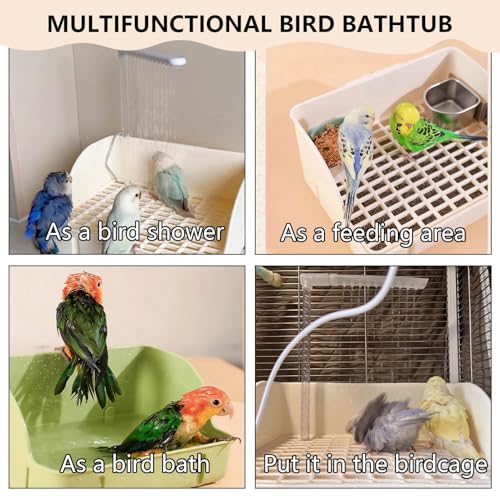 Image of kathson Parrot Bathtub, Automatic Bird Bath Indoor,Parakeet Shower Fountain,Parrot Bath Tub for Pet Birds, Cockatiel, Conure, Budgie, Lovebird, African Grey, Finches,Beige