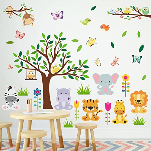 Cartoon Animal Wall Stickers Forest Tree Animal Wall Stickers Jungle Animal Wall Decals Woodland Animal Wall Decals Cute Zoo Animal Wall Stickers For Kids Room Playroom Nursery Decor #TOP6