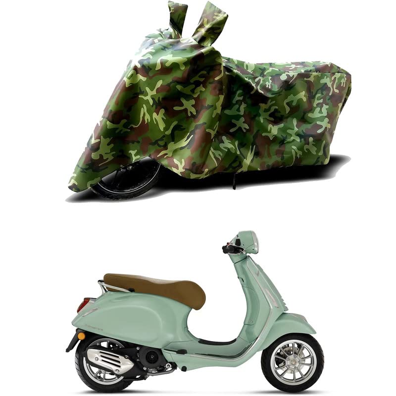 Image of 100% Water Resistant Bike Scooty Two Wheeler Body Cover Compatible for Vespa Elettrica STD /UV-Rays /Heat Protection /Birds Dropping /Scratchproof /Dust Proof /Waterproof /All Varient[Green MJ]