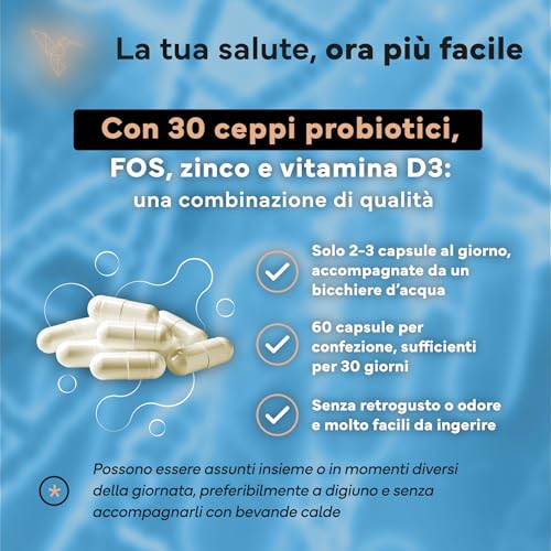 Fermenti Lattici Probiotici Per Intestino - 200 Miliardi Di Ufc - 30 Ceppi - Probiotici E Prebiotici - Inulina, Fos + Zinco E Vitamina D3 - Donna E Uomo - Con Lactobacillus Gasseri - Sevens - 5